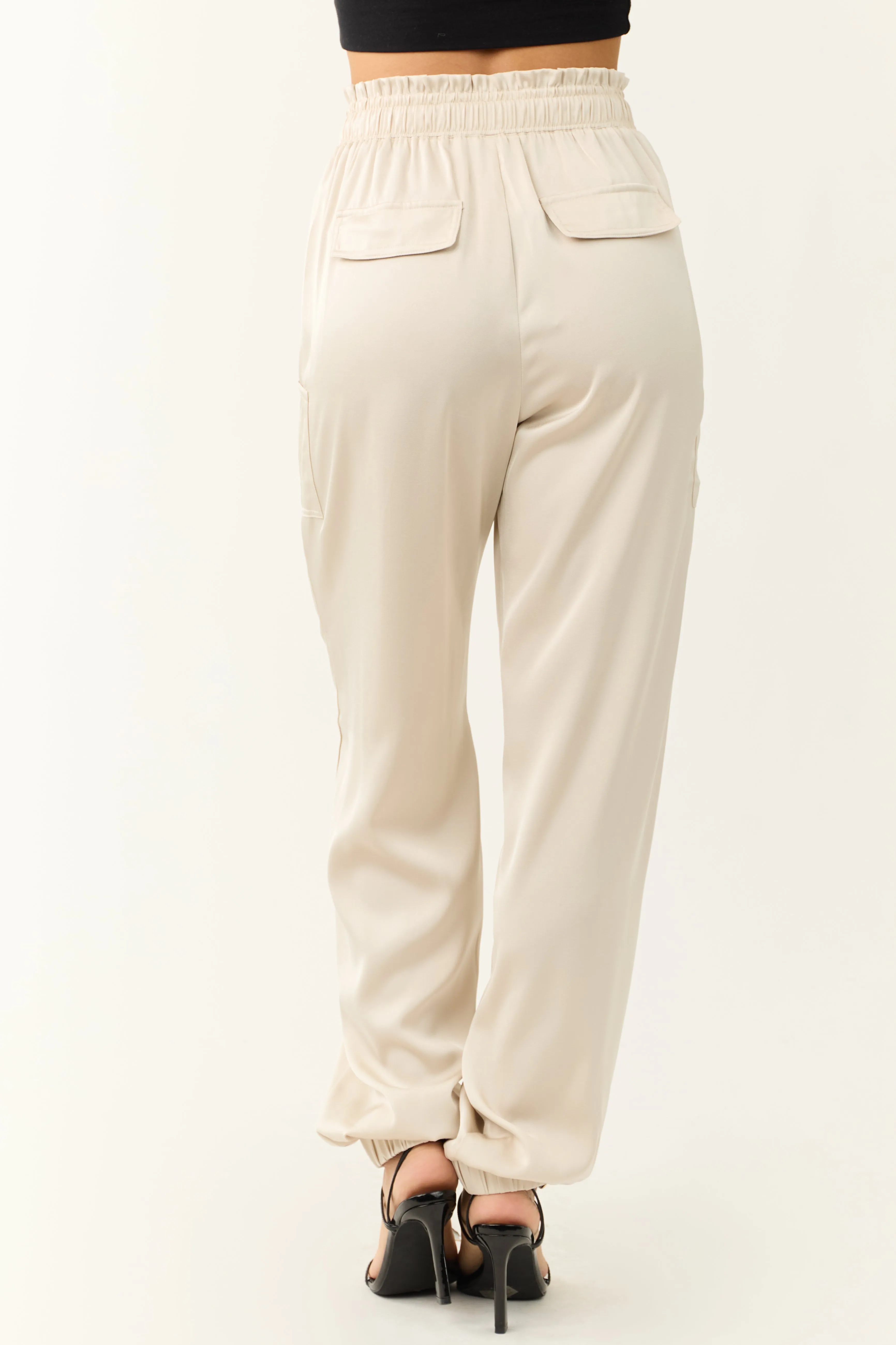 Vanilla Elastic Waist Satin Joggers