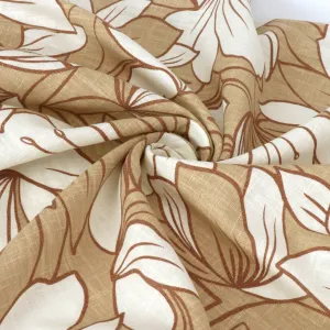 Washed Linen Cotton - Floral Outline - Beige - SALE