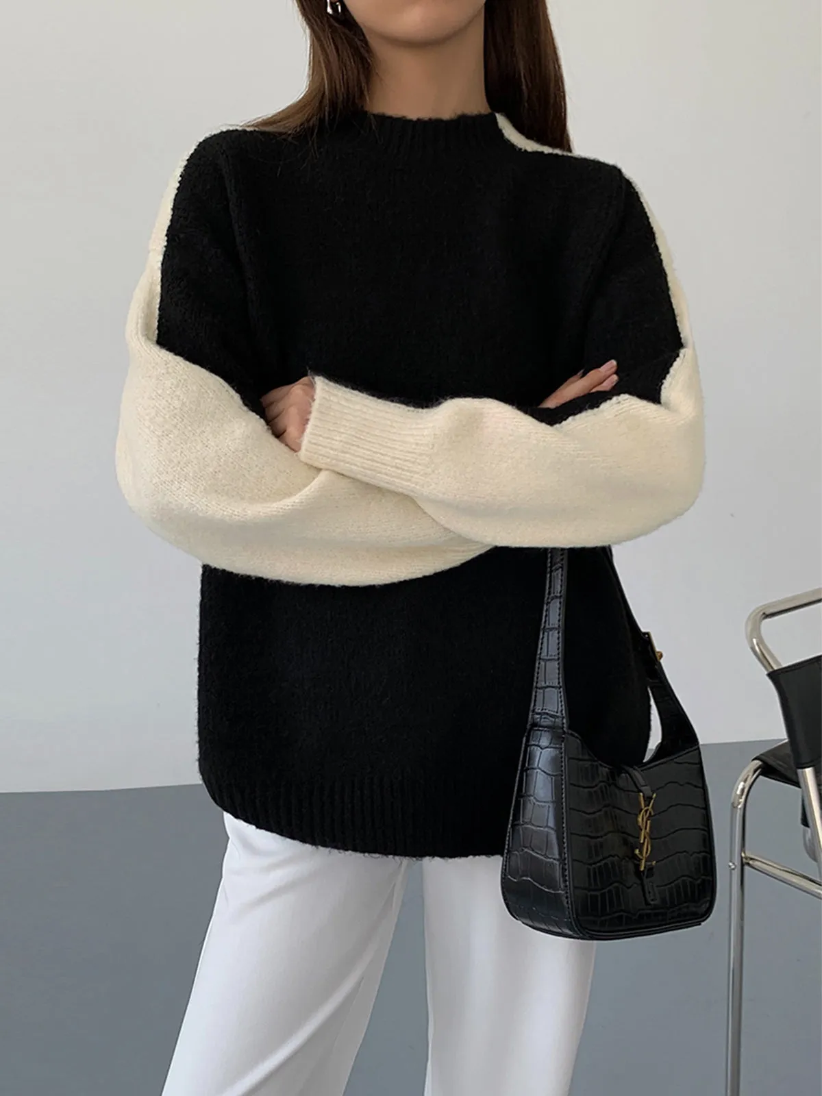 Wenkouban-Christmas Thanksgiving outfits_Casual Contrast Graceful Color Knit Sweater