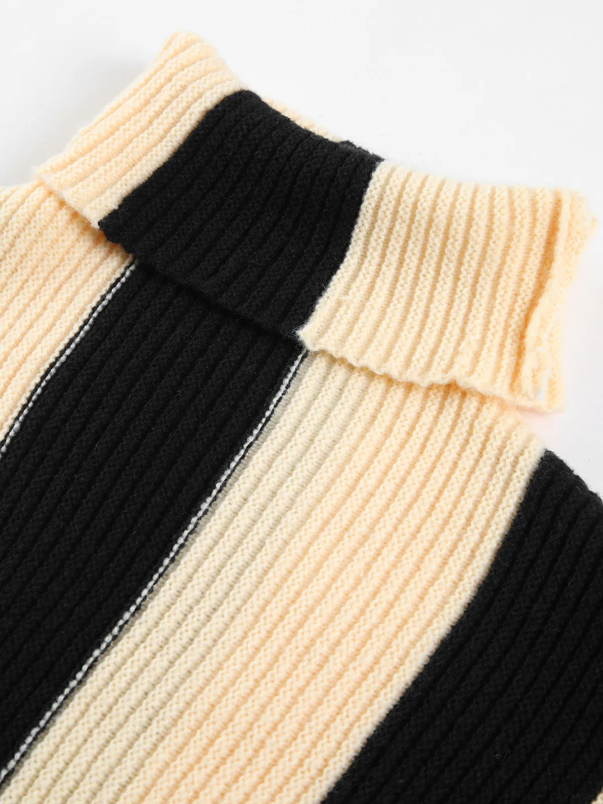 Wenkouban-Christmas Thanksgiving outfits_Chunky Knit Graceful Stripe Turtleneck Sweater