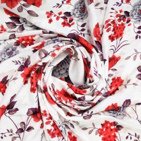 White Floral Print Rayon Fabric , 56 Inches , Plain Weave (TU 4008-1)