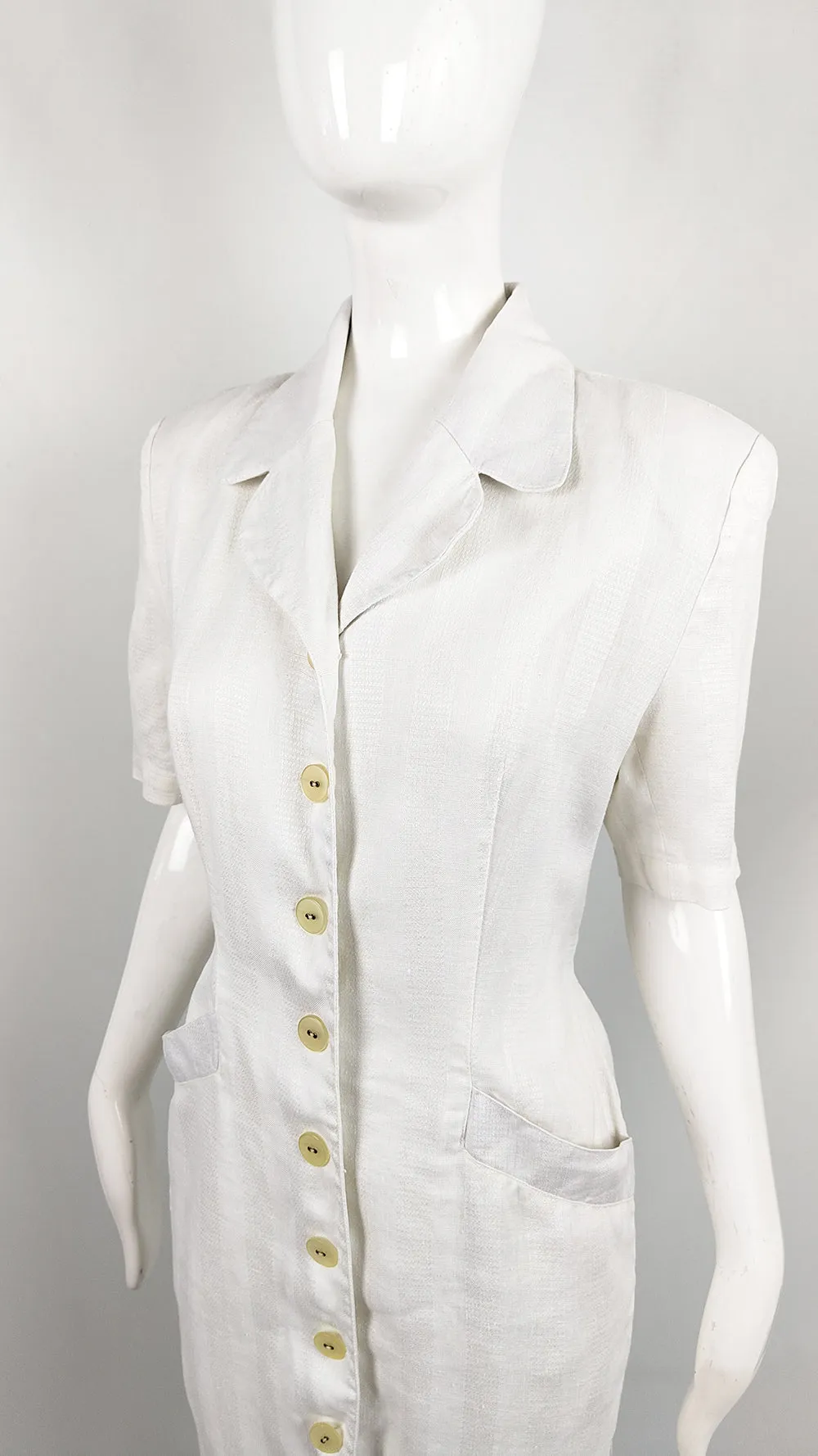 Williwear by Willi Smith Vintage White Linen Shirtdress, 1980s