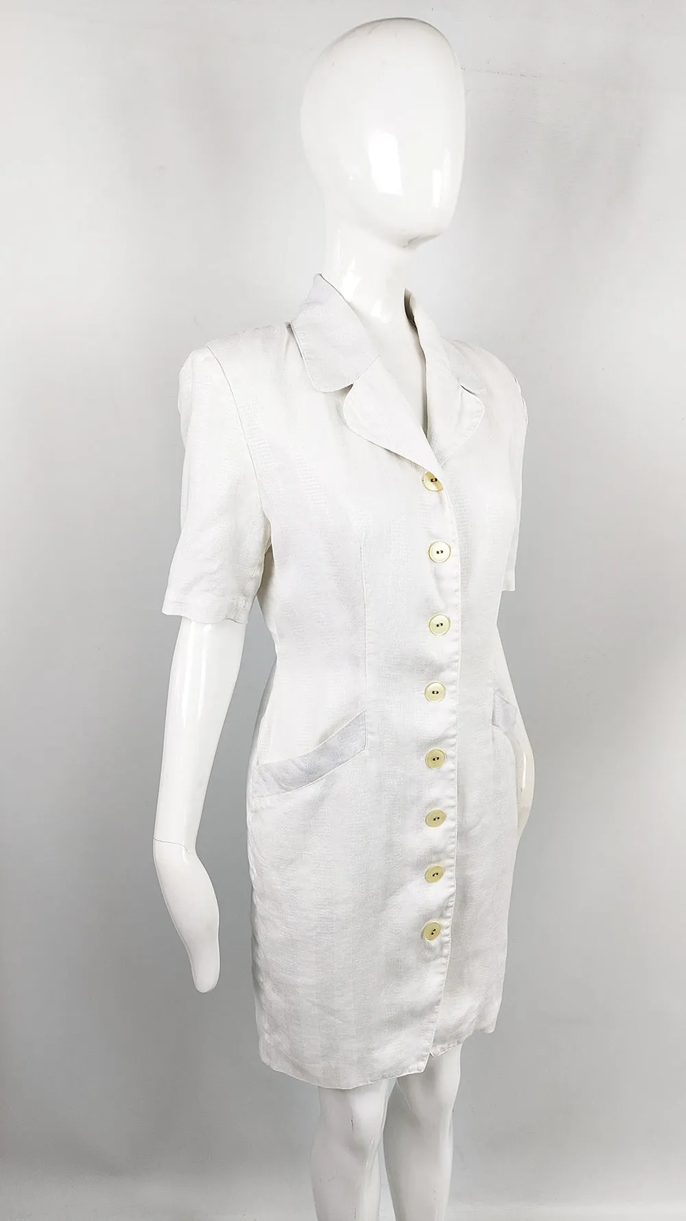 Williwear by Willi Smith Vintage White Linen Shirtdress, 1980s