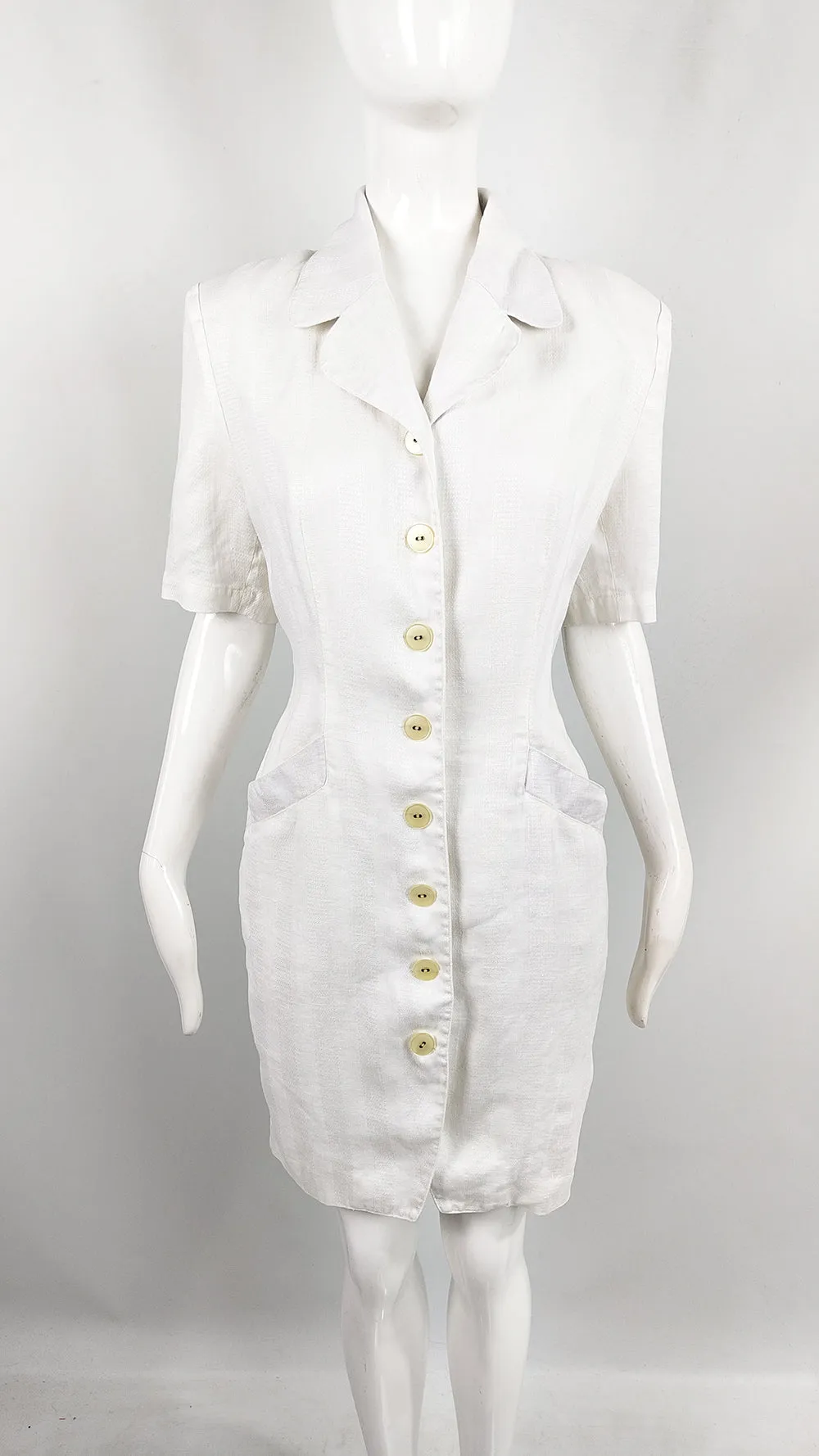 Williwear by Willi Smith Vintage White Linen Shirtdress, 1980s