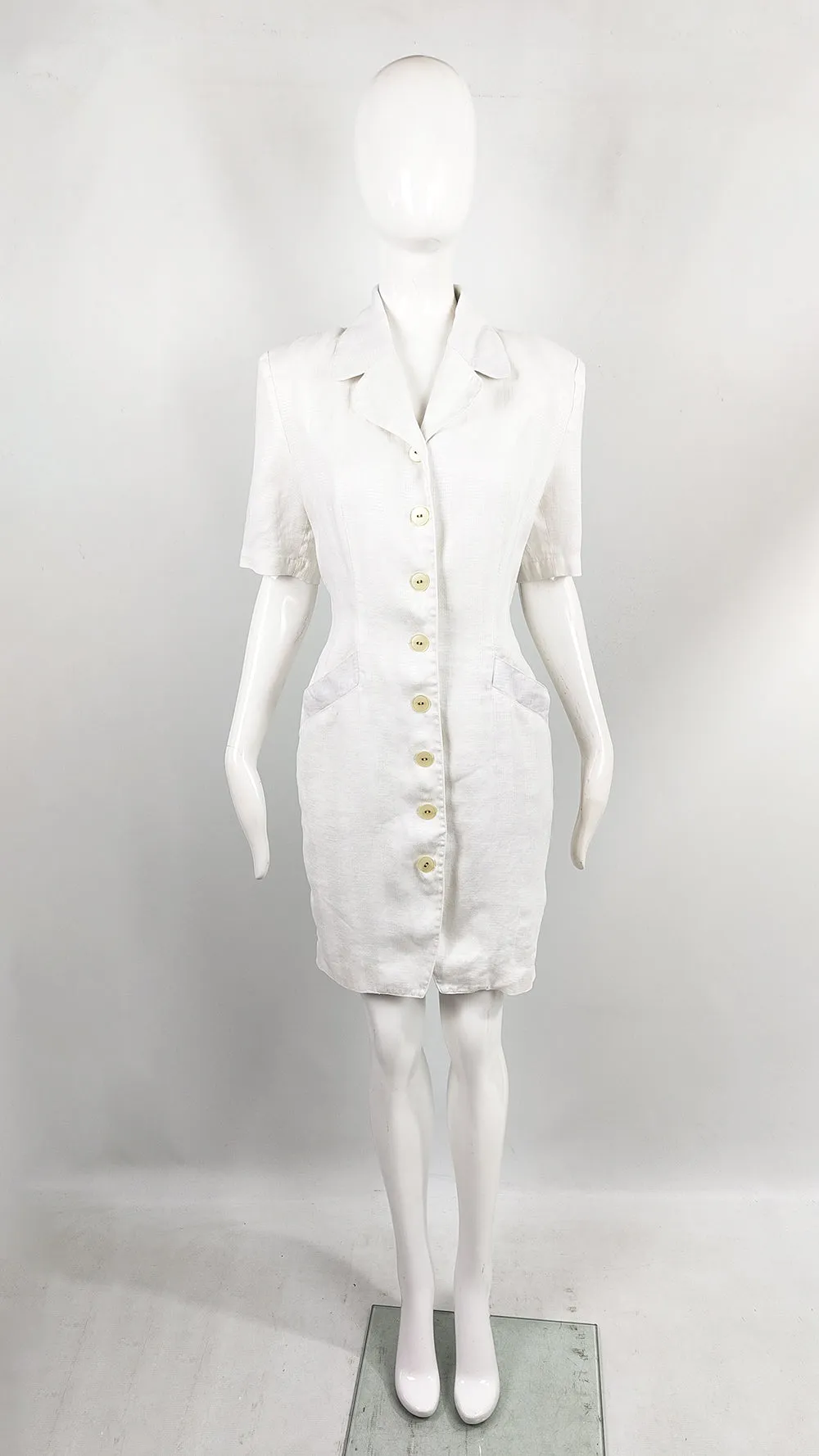 Williwear by Willi Smith Vintage White Linen Shirtdress, 1980s