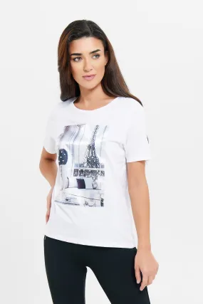 Women White Paris Print T-Shirt