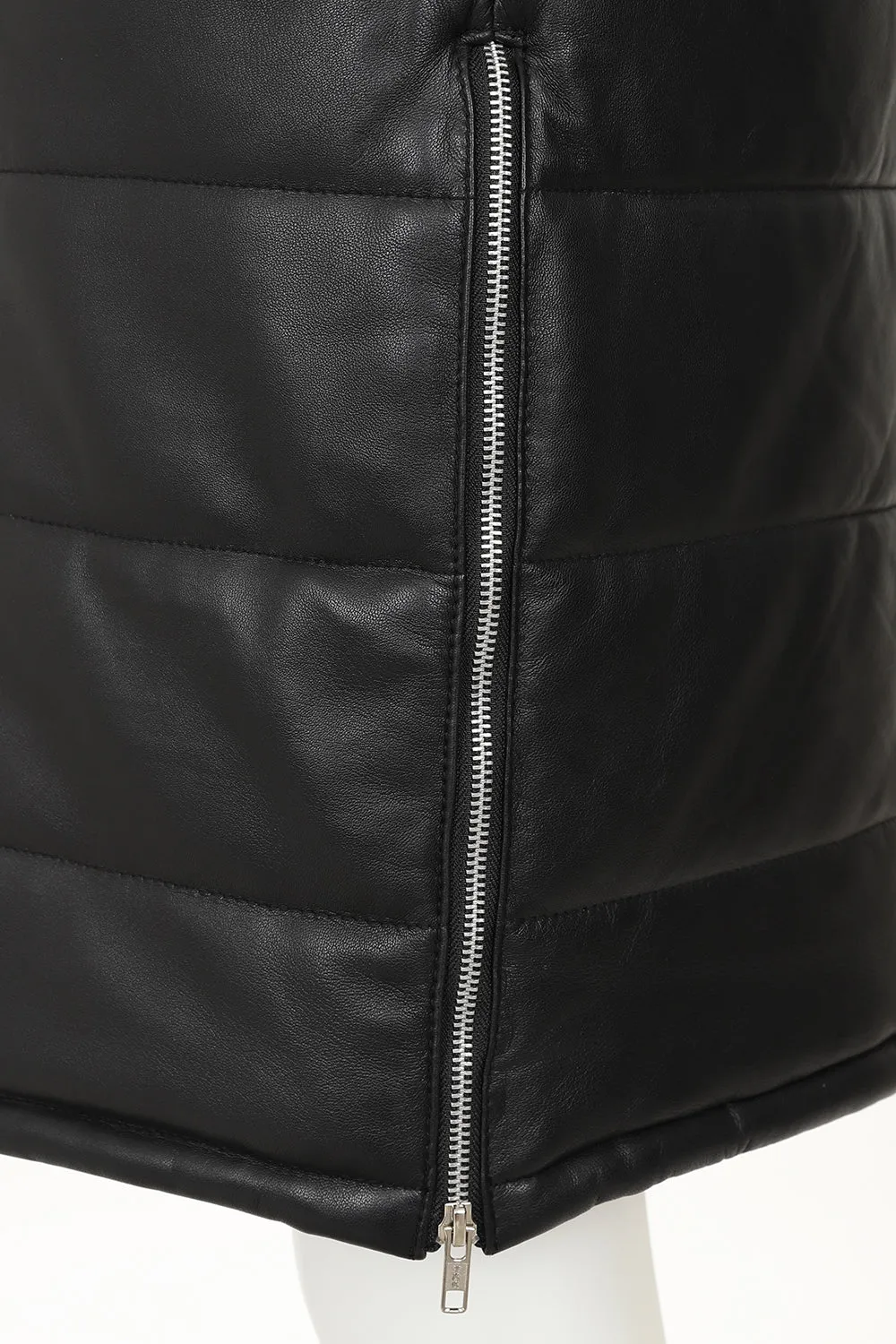 Women's Long Leather Quilted Gilet with Detachable Hood - VALERIE