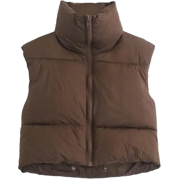 Women's Winter Crop Vest Lightweight Sleeveless Warm Outerwear Puffer Vest Padded Gilet