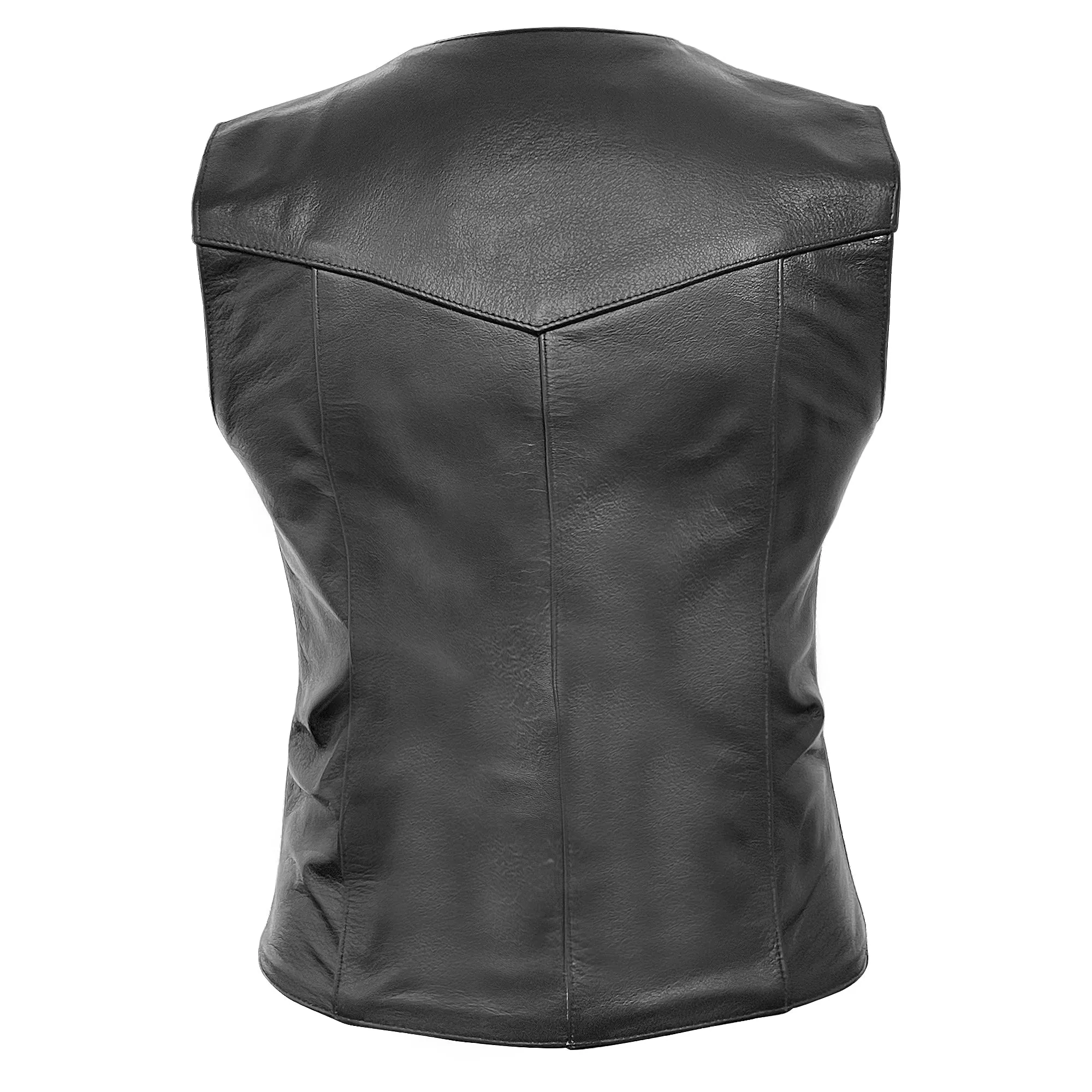 Xelement B320 Black Motorcycle Vest for Women - Ladies Real Genuine Leather Biker Gilet