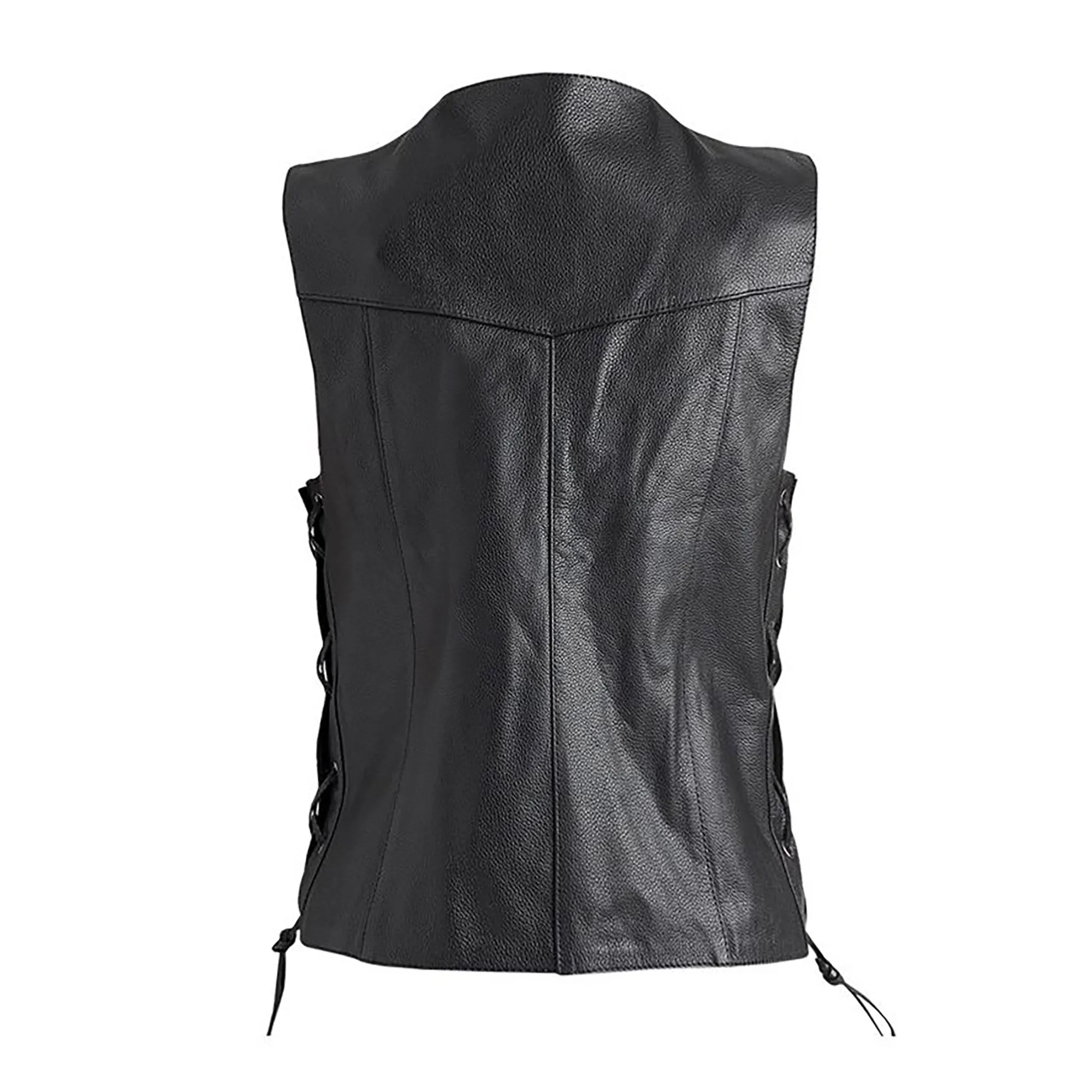 Xelement B360 Black Motorcycle Vest for Womens - Ladies Real Genuine Leather Biker Gilet