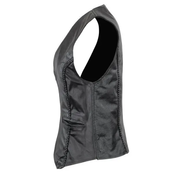 Xelement XS1246Z Black Motorcycle Vest for Womens - Ladies Real Genuine Leather Biker Gilet