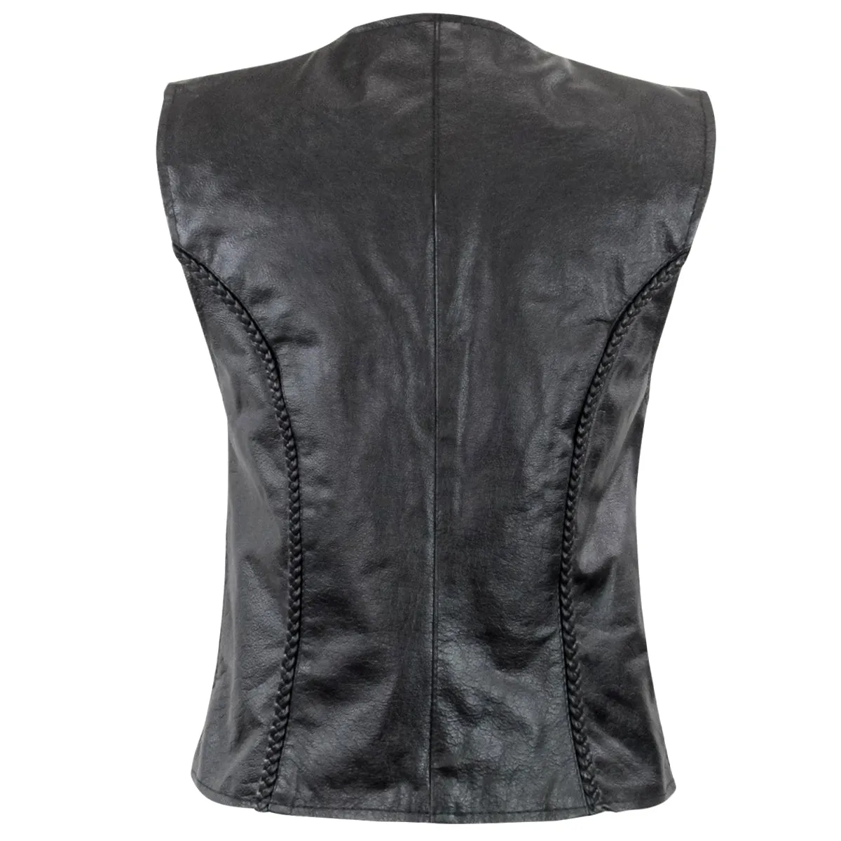 Xelement XS1246Z Black Motorcycle Vest for Womens - Ladies Real Genuine Leather Biker Gilet