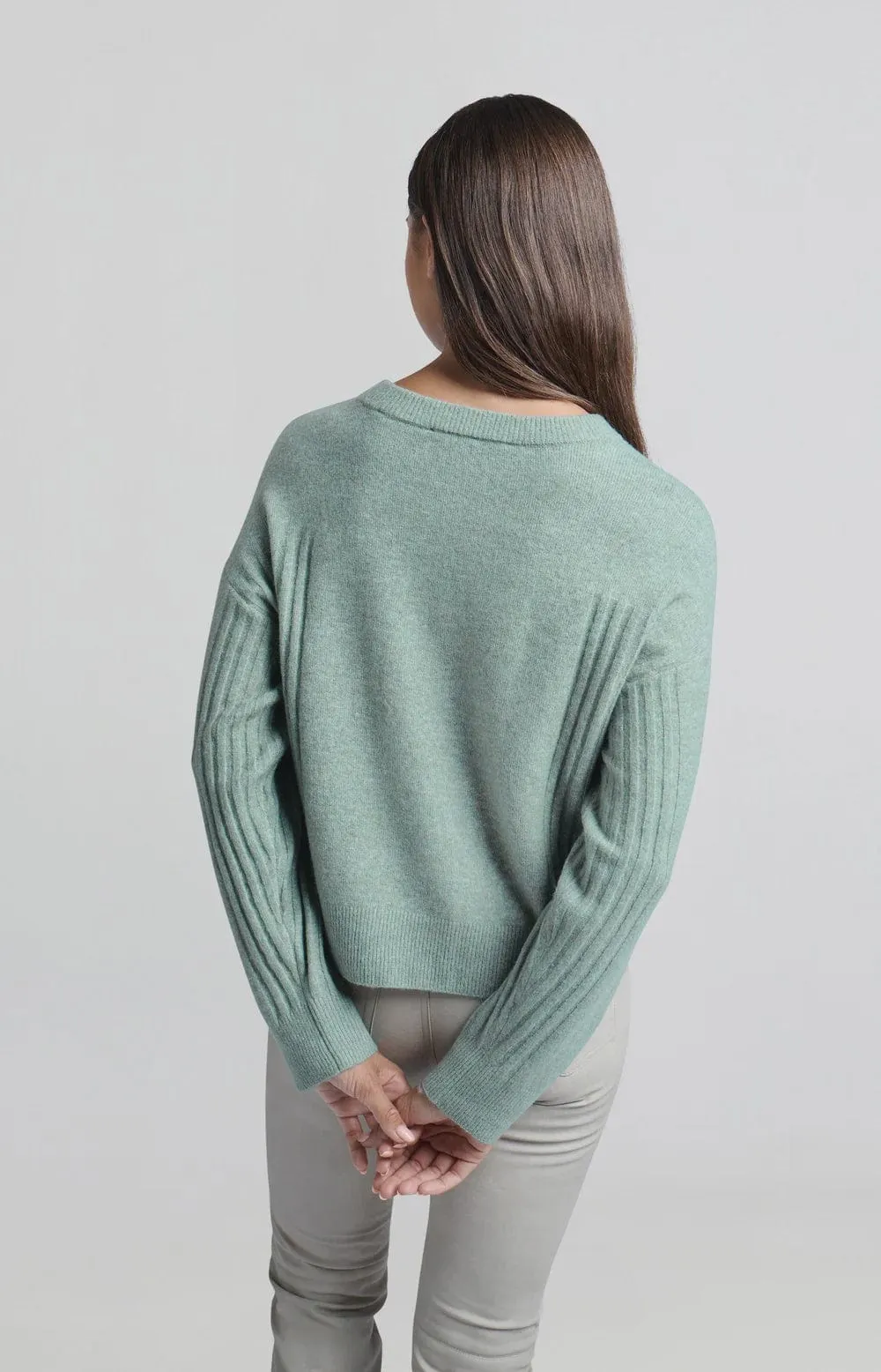 Yaya Jumper Ribbed Detail Jade Green